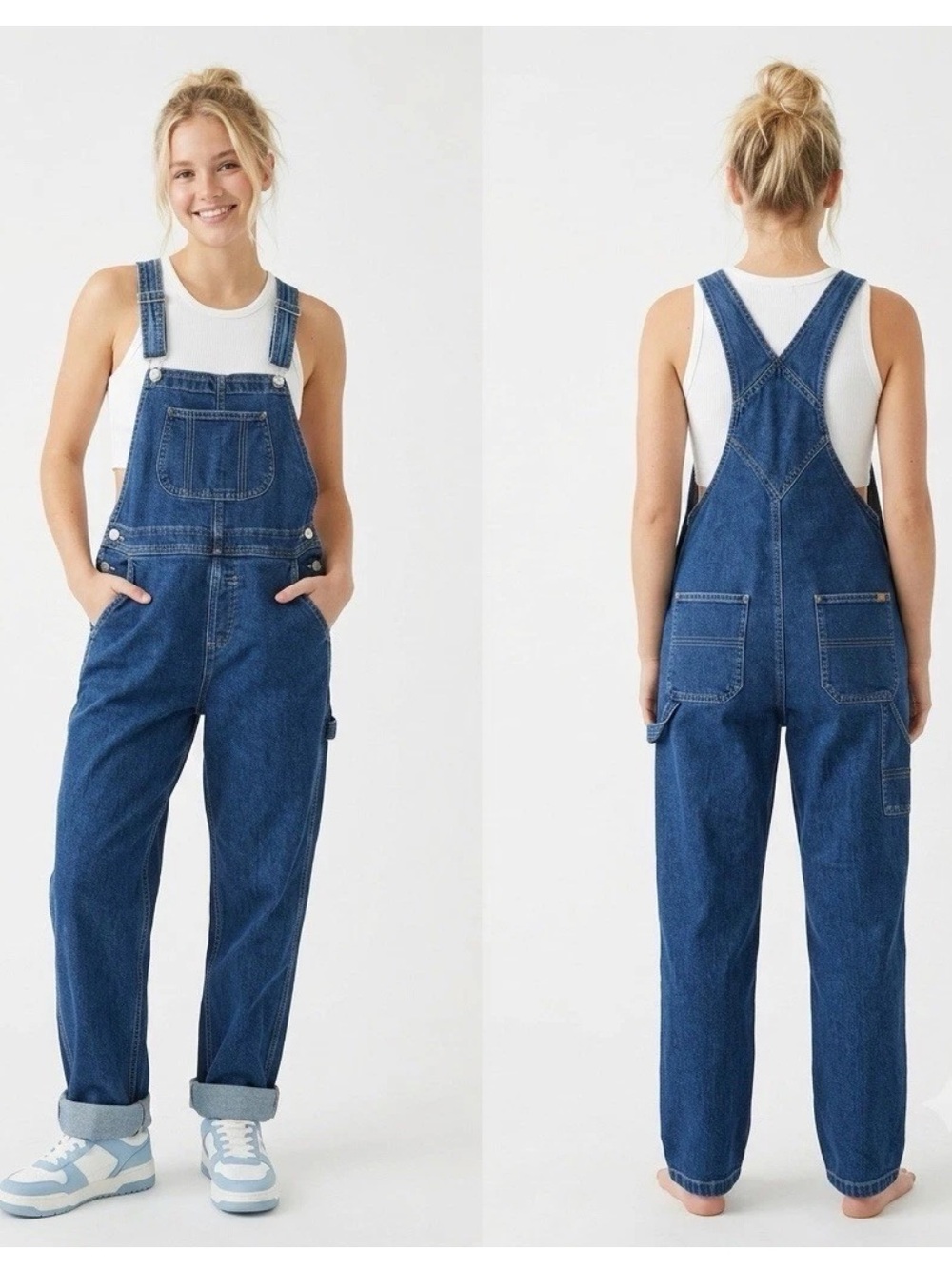L.L.Bean Overalls Relaxed Fit Denim Women Medium Blue Carpenter Bib Utility Y2K
